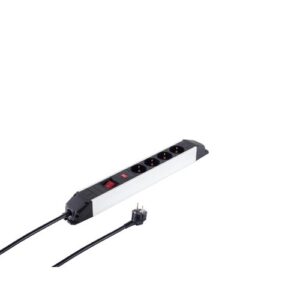 Steckdosenleiste mit Überspannungsschutz, 4-fach,Schalter, Alu, 16A/3680W, Tischmontage -1.5m