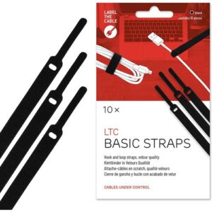LTC Basic LTC1110, Klett-Kabelbinder in Velour Qualität, 10er Set in schwarz
