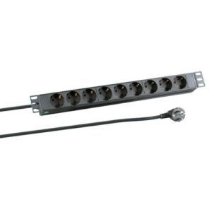 MegaS 19" Steckdosenleiste, 9-fach CEE 7/3, ohne Schalter, Alugehäuse, 1HE - schwarz