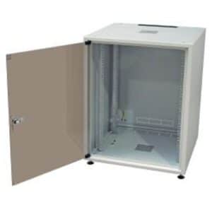 MegaS Pro Office Netzwerkschrank, 18HE, H871xB600xT800mm, Glastür, grau (RAL7035)