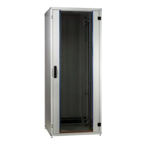 MegaS-Pro Serverschrank, 42HE, H1963xB800xT1000mm, Glastür, Rücktür aus Stahl, RAL7035, mit Schwenkhebel