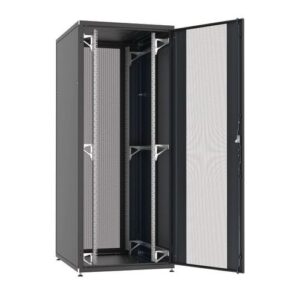MegaS-Pro Serverschrank, 42HE, H1963xB800xT1200mm, perforierte Blechtüren 2-teilig vorn / hinten, schwarz