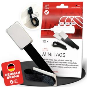 LTC Mini LTC2510 Kleine Klett-Kabelbinder mit Beschriftungstafeln in Kunststoffhülle, 10er Set, schwarz