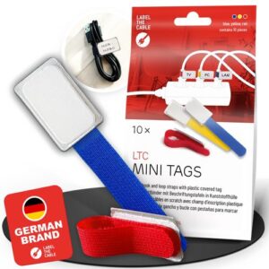 LTC Mini LTC2530 Kleine Klett-Kabelbinder mit Beschriftungstafeln in Kunststoffhülle, Set (4x rot, 3x gelb, 3x blau)