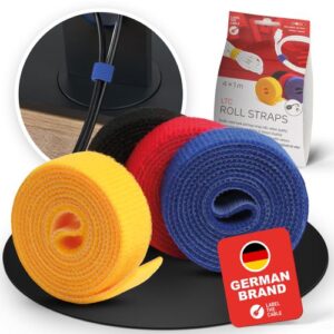 LTC Roll LTC1230, 4 x 1m doppelseitige Klettbandrolle in Velour Qualität - schwarz, rot, blau, gelb