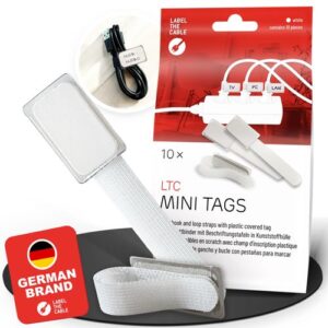LTC Mini LTC2520 Kleine Klett-Kabelbinder mit Beschriftungstafeln in Kunststoffhülle, 10er Set, weiss