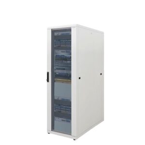 LogiLink® 19" Netzwerk Standschrank, 22HE, H1144xB600xT1000 mm, Glasfront-Tür, Rücktür aus Stahl, RAL7035