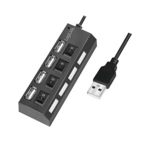 LogiLink® UA0128 USB 2.0 4-Port Hub, aktiv, inkl. Netzteil 5V/2A , ein/aus Schalter, LED - schwarz