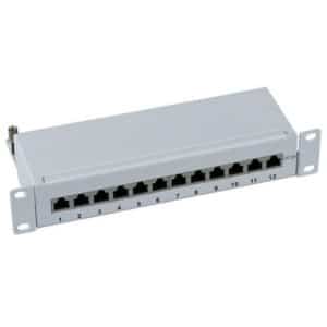 MegaD Mini Patchpanel 10" Cat. 6A 500MHz, 12-Port RJ45 vollgeschirmt, LSA+, RAL7035 lichtgrau