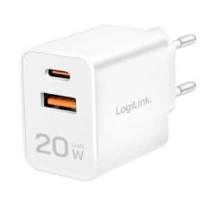LogiLink® PA0369 GaN Wandladeadapter/Netzstecker, 230V AC  1x USB-C PD & 1 x USB-A, 20W - weiß