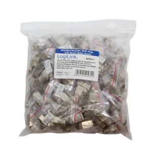 LogiLink® MP0011 Cat. 5e 2.5Gbit RJ45 STP Datenstecker mit Knickschütztülle grau,100 Stück
