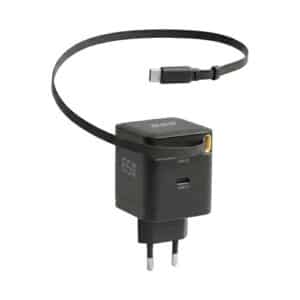 EFB GaN Wandladeadapter/Netzstecker 65W, 230V AC  1x USB-C PD & 1 x USB-C Kabel ausziehbar 0.7m - schwarz