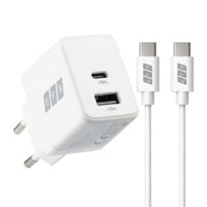 EFB GaN Wandladeadapterset 30W, 230V AC  1x USB-C PD & 1 x USB-A, Inkl. 2m USB-C Kabel - weiß