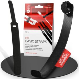 LTC Basic LTC1110, Klett-Kabelbinder in Velour Qualität, 10er Set in schwarz