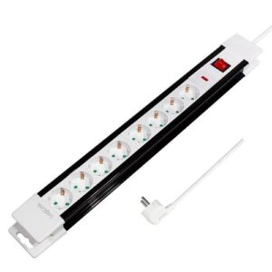 Steckdosenleiste mit Überspannungsschutz, 8-fach, Schalter, 16A/3500W, schwarz/weiß  - 3m