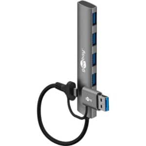 Goobay USB 3.2 4-Port Slim Hub, 5Gbps, passiv, USB-C / USB-A auf 4 x USB-A, silber