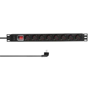 LogiLink® 19" Steckdosenleiste ALU schwarz, 8-fach, 1HE, Schalter